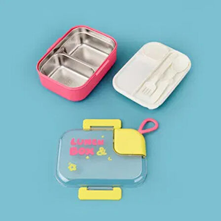 Lunch Box Yemek Kabı - Pembe / Sarı - 1,1 lt