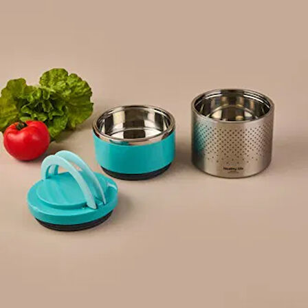 2 Katlı Çelik Yemek Termosu - Mavi - 1,5 lt