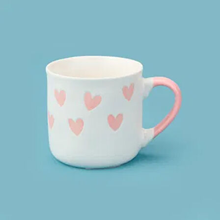 Houseware Kalp Desenli Porselen Kupa - Beyaz / Pembe - 320 ml