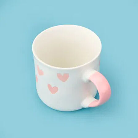 Houseware Kalp Desenli Porselen Kupa - Beyaz / Pembe - 320 ml
