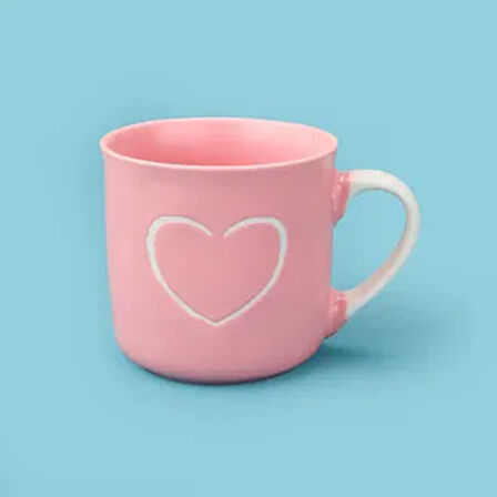 Houseware Kalp Desenli Porselen Kupa - Pembe / Beyaz - 320 ml