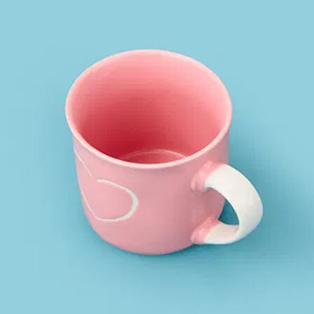 Houseware Kalp Desenli Porselen Kupa - Pembe / Beyaz - 320 ml