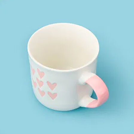 Houseware 7 Kalp Desenli Porselen Kupa - Beyaz / Pembe - 320 ml