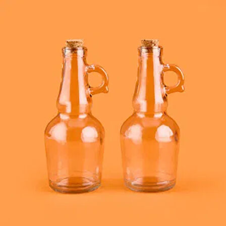 Mantar Kapaklı 2'li Yağlık Seti - Şeffaf / Açık Kahverengi - 250 ml