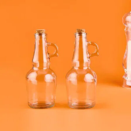 Mantar Kapaklı 2'li Yağlık Seti - Şeffaf / Açık Kahverengi - 250 ml