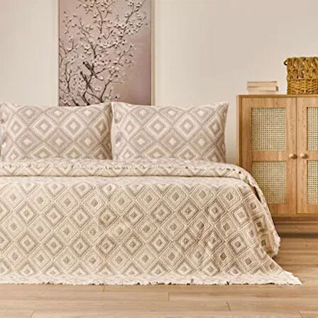 Soft Tamyr Çift Kişilik Yatak Örtüsü Seti - Bej - 230x250 cm
