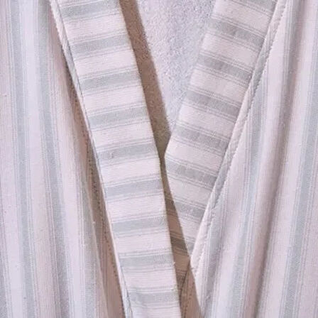 Soft Kimono Çizgili Erkek Bornoz - Beyaz / Mavi - S / M