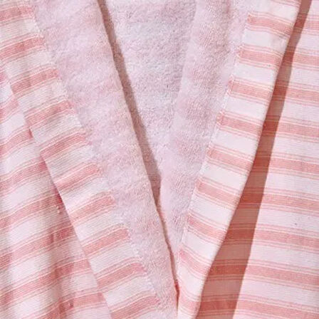 Soft Kapüşonlu Çizgili Kız Çocuk Bornoz - Beyaz / Pembe - L / XL