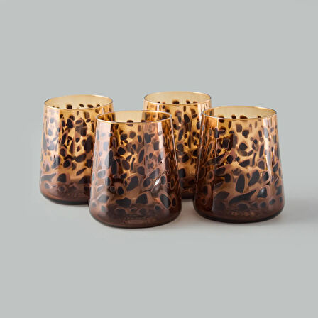 Leopar 4'lü Su Bardağı Seti - Kahverengi - 420 ml