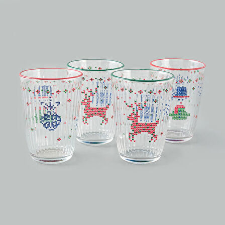 Winter Ornament 4'lü Meşrubat Bardağı Seti - Renkli - 395 ml