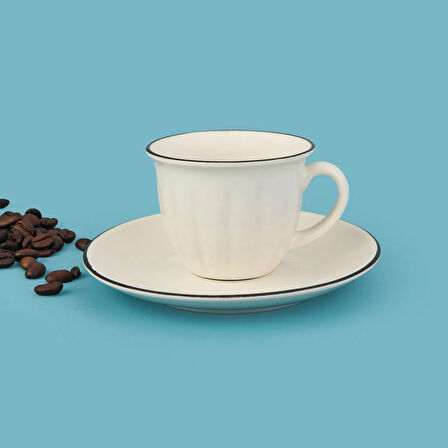 Kitchen Olympos 2'li Kahve Fincanı Takımı - Krem / Siyah - 90 ml