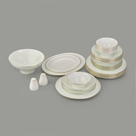 & More Hera 29 Parça Gold Rimli Yemek Takımı - Krem
