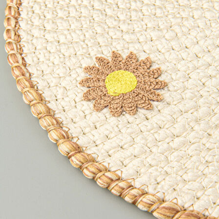 Soft Çiçek Nakışlı Supla - Ekru - 33x33 cm