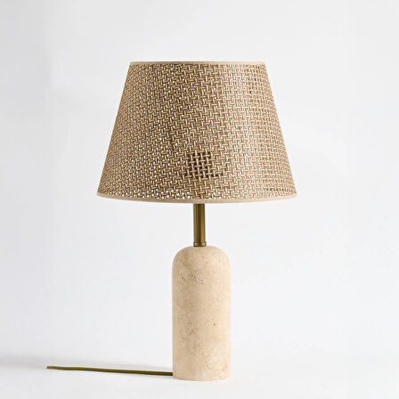 Luum Hasır Şapkalı Abajur - Kahverengi / Traverten - 48 cm