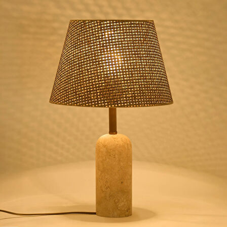 Luum Hasır Şapkalı Abajur - Kahverengi / Traverten - 48 cm