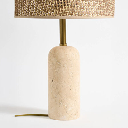 Luum Hasır Şapkalı Abajur - Kahverengi / Traverten - 48 cm