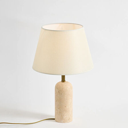 Luum Kumaş Şapkalı Abajur - Krem / Traverten - 48 cm