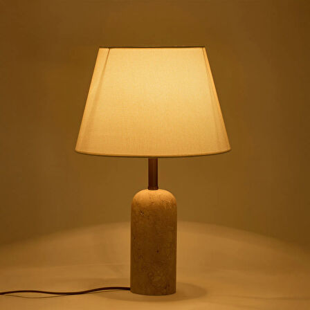 Luum Kumaş Şapkalı Abajur - Krem / Traverten - 48 cm