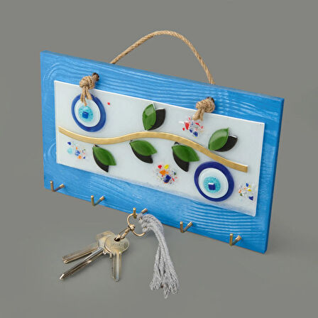 Deco Zeytin Anahtar Askısı - Mavi - 25 cm