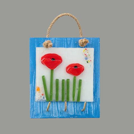 Deco Çiçek Anahtar Askısı - Mavi - 15 cm