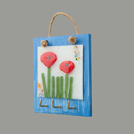Deco Çiçek Anahtar Askısı - Mavi - 15 cm