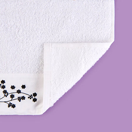 Soft French Cottage Nakışlı Yüz Havlusu - Ekru - 50x90 cm