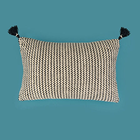 Soft Shiny Kırlent - Bej / Siyah - 30x50 cm