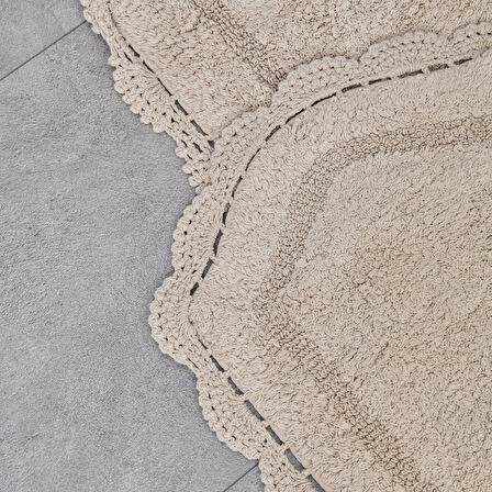 Soft Lace 2'li Banyo Paspası - Bej - 40x60 cm + 60x90 cm