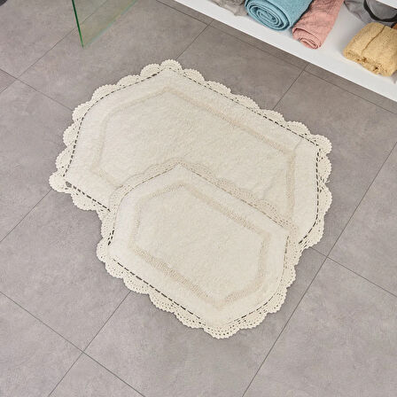 Soft Lace 2'li Banyo Paspası - Ekru - 40x60 cm + 60x90 cm