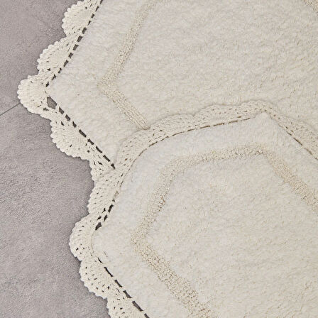 Soft Lace 2'li Banyo Paspası - Ekru - 40x60 cm + 60x90 cm