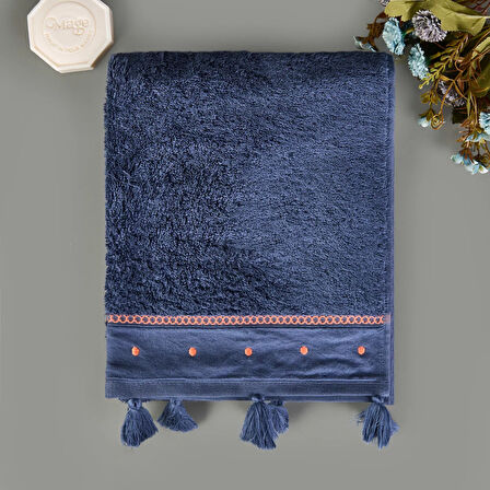 Soft Piene Yüz Havlusu - Lacivert / Kiremit - 50x90 cm