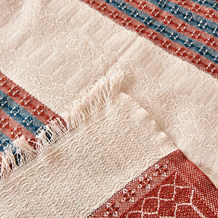 Soft Marun Çift Kişilik Yatak Örtüsü - Ekru / Kırmızı - 200x230 cm