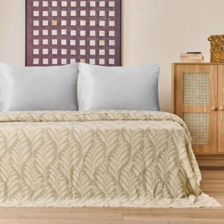 Soft Sardin Tek Kişilik Yatak Örtüsü - Ekru / Haki - 160x220 cm