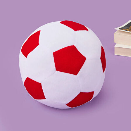 Soft Futbol Topu Figürlü Yastık - Beyaz / Kırmızı - 30x30 cm