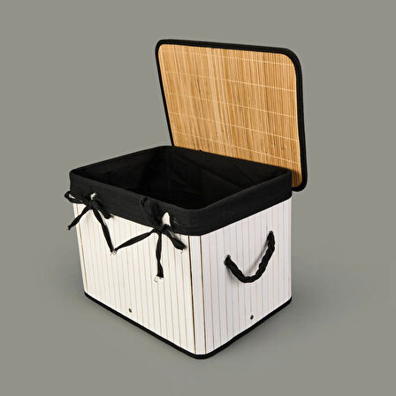 Living Çok Amaçlı Kapaklı Dekoratif Sepet - Beyaz / Siyah - 40x30x30 cm