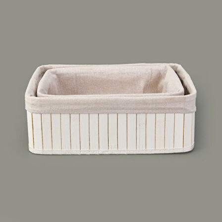 Living 2'li Çok Amaçlı Dekoratif Sepet - Beyaz