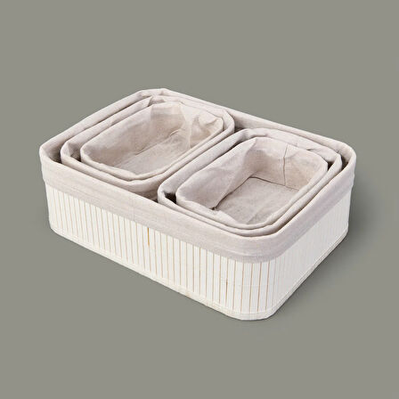 Living 5'li Çok Amaçlı Dekoratif Sepet - Beyaz / Gri