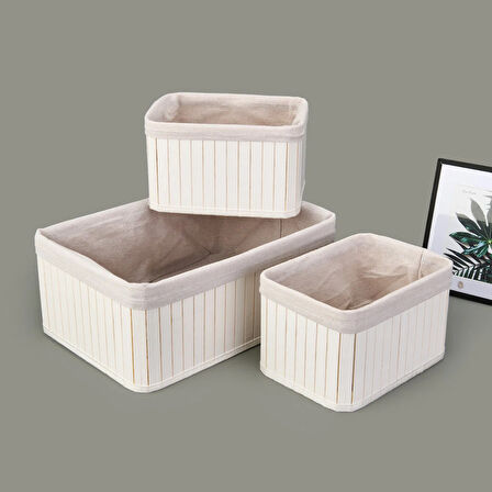 Living 3'lü Çok Amaçlı Dekoratif Sepet - Beyaz