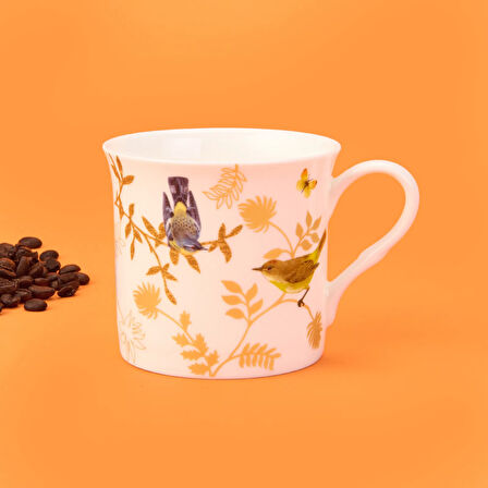 Kitchen Kuş Desenli New Bone Kupa - Beyaz - 300 ml