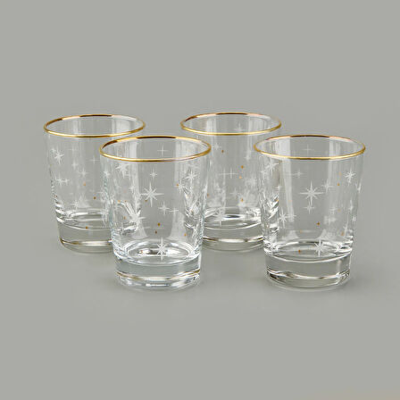 Star Altın Yaldızlı 4'lü Su Bardağı Seti - Sarı / Şeffaf - 270 ml