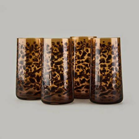 Leopar 4'lü Meşrubat Bardağı Seti - Kahverengi - 520 ml