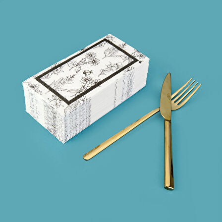 Kitchen 25'li Çiçek Desen Peçete - Beyaz - 16x8 cm