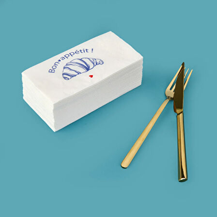 Kitchen 25'li Bon Appetit Desen Peçete - Beyaz - 16x8 cm