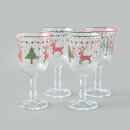 Winter Ornament 4'lü Ayaklı Bardak - Renkli - 120 ml