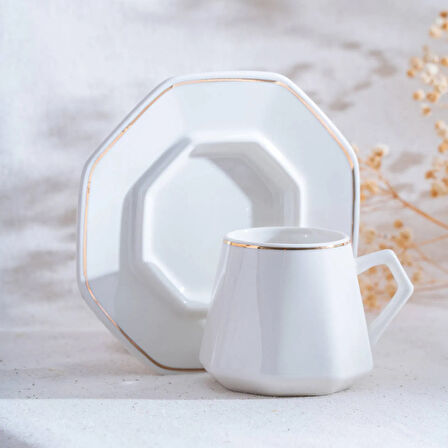 Elera Gold 6'lı Kahve Fincan Takımı - Beyaz / Gold - 90 ml