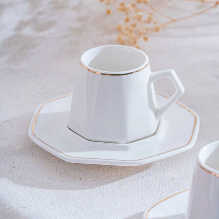 Elera Gold 6'lı Kahve Fincan Takımı - Beyaz / Gold - 90 ml