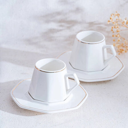 Elera Gold 6'lı Kahve Fincan Takımı - Beyaz / Gold - 90 ml
