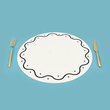 Kitchen Yuvarlak Deri Supla - Beyaz / Siyah - 38 cm