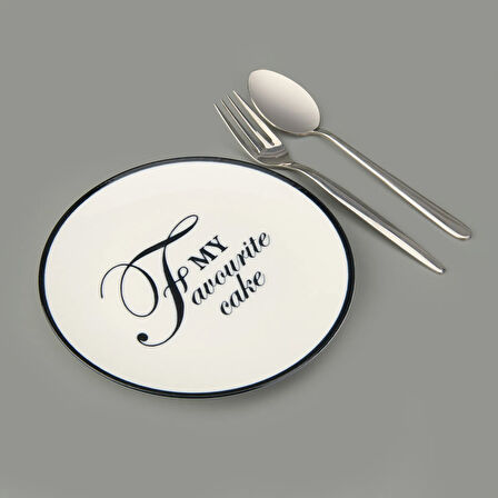 Kitchen Porselen Flower Tatlı Tabağı - Siyah / Krem - 19 cm