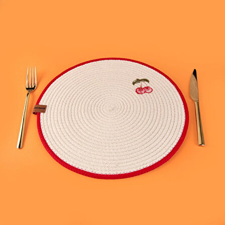 Soft Kiraz Nakışlı Supla - Ekru - 33x33 cm